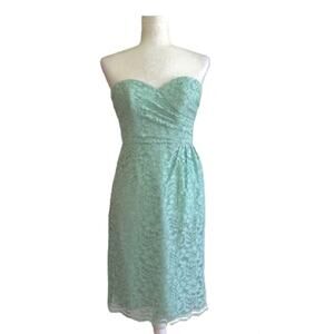 David’s Bridal Dress Mint Green Strapless Lace Gathered Cocktail Size 2 NEW